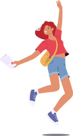 Happy Student Girl Jumping in air Illustration