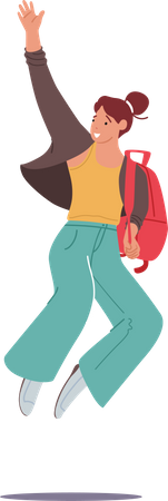 Happy Student Girl Jumping with Backpack Illustration