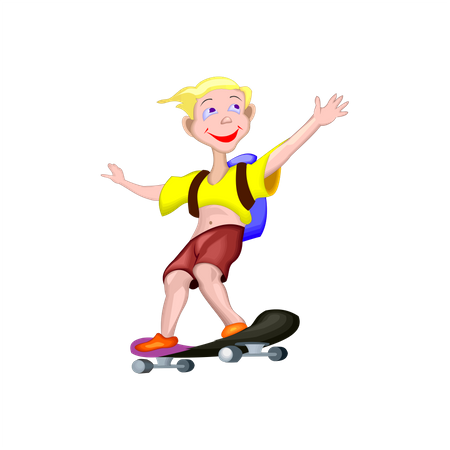 Happy student go to school with skateboard Illustration