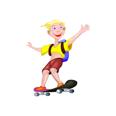 Vector Illustration Of Happy Student Go To School With Skateboard On Isolated Background Illustration