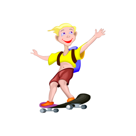 Happy student go to school with skateboard  Illustration