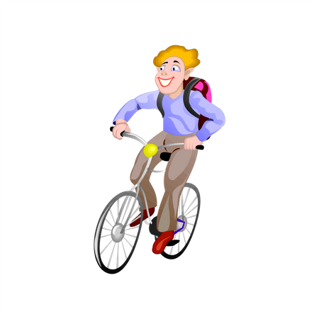 Happy student going school on bike  Illustration