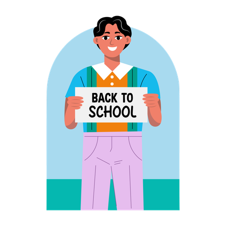 Happy student holding back to school board  Illustration