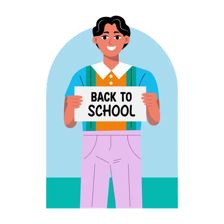 Happy student holding back to school board  Illustration
