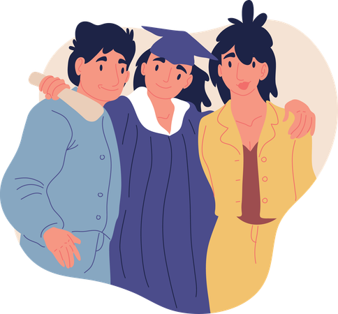 Happy student in black robe on a diploma awarding ceremony.  Illustration