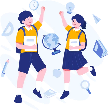 Happy student jumping together  Illustration