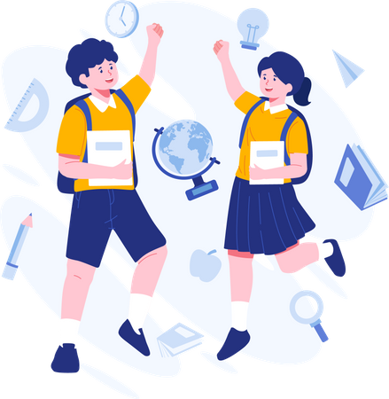 Happy student jumping together  Illustration