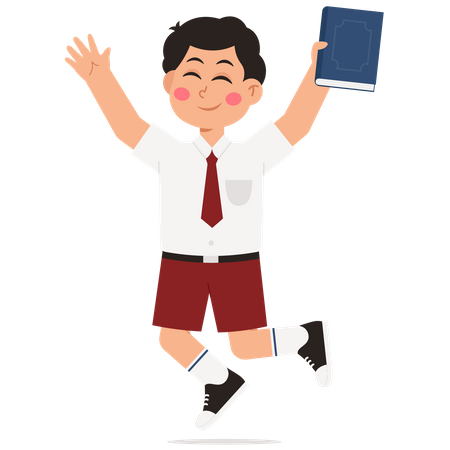 Happy Student Jumping With Book  Illustration