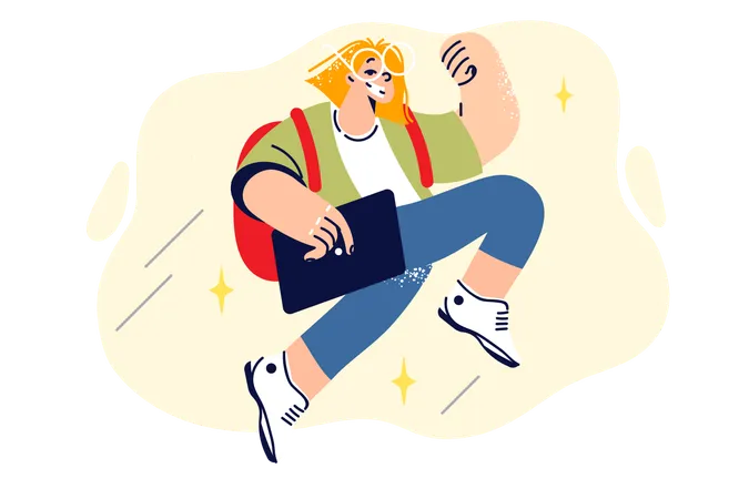 Happy student with backpack is jumping  Illustration