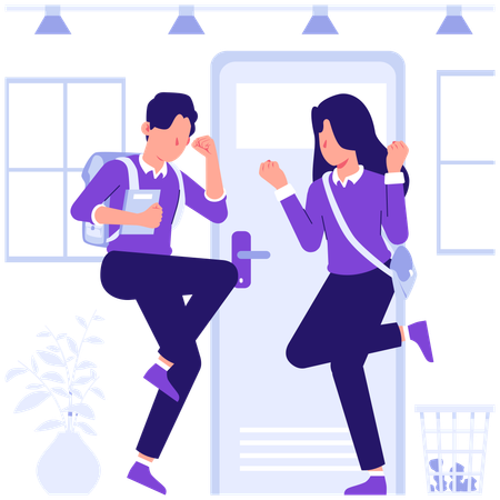 休憩を楽しむ幸せな生徒たち  イラスト