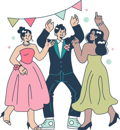 Happy students in formal clothes having fun with classmate  イラスト