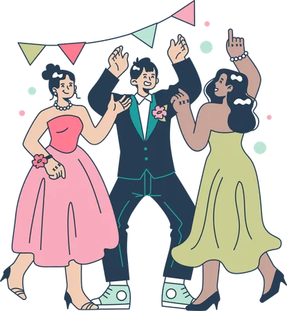 Happy students in formal clothes having fun with classmate  イラスト