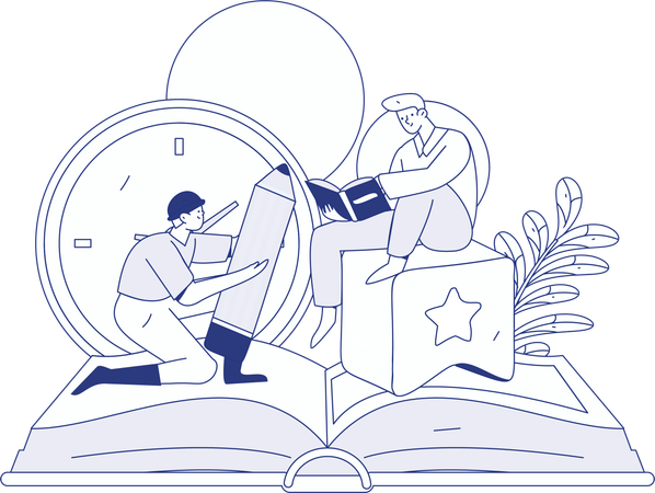 Happy Students Reading Book  Illustration