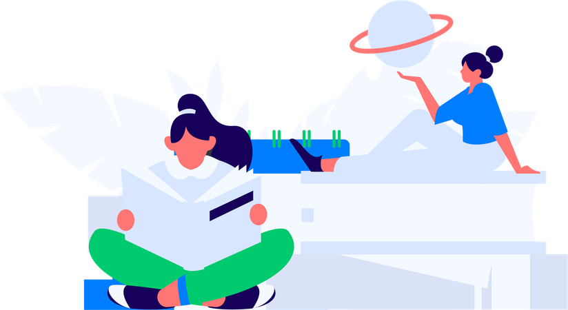 Happy Students Reading Book  Illustration