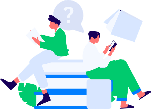 Happy Students Reading Book  Illustration