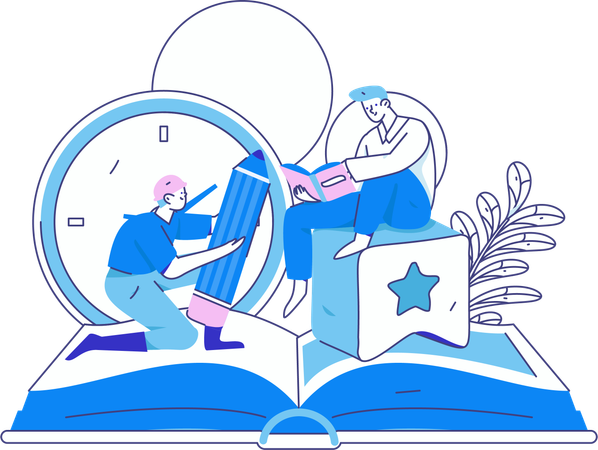 Happy Students Reading Book  Illustration