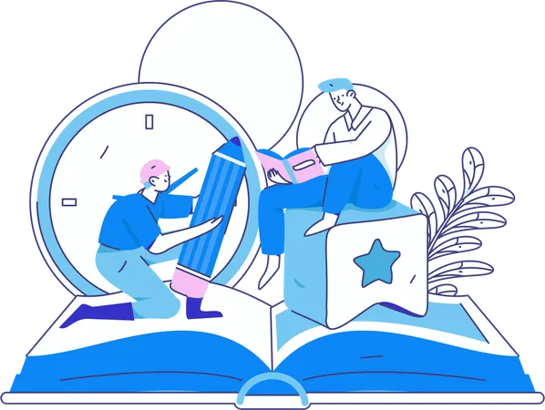 Happy Students Reading Book  Illustration