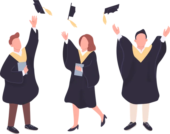 Happy students throwing bachelor caps in air Illustration