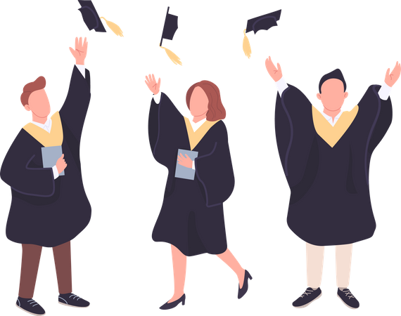 Happy students throwing bachelor caps in air  Illustration