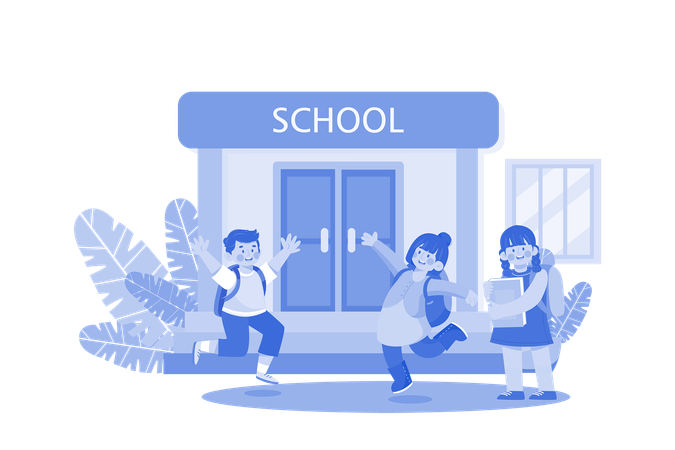 Happy Students With Backpacks Are Jumping  Illustration