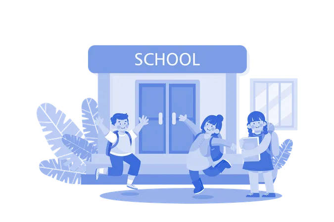 Happy Students With Backpacks Are Jumping  Illustration