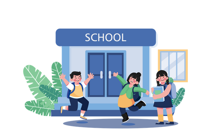 Happy students with backpacks are jumping  Illustration