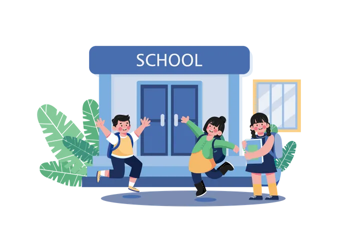 Happy students with backpacks are jumping  Illustration