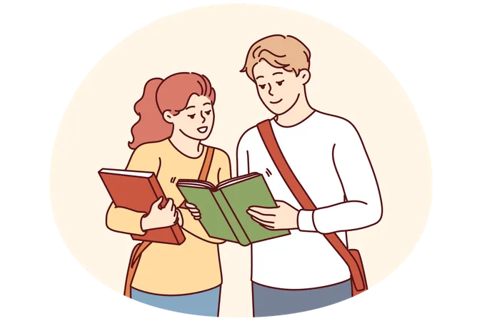 Happy students with textbooks before class  Illustration