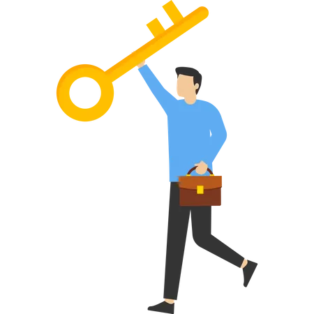 Key Success Concept For Business Leadership And Solutions Happy Successful Businesswoman Holding Golden Key Like Cheerful Businesswoman With Freedom Motivation To Achieve Goal Or Improvement Concep Illustration