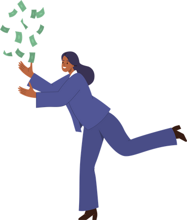 Happy successful businesswoman catching money with hands  Illustration