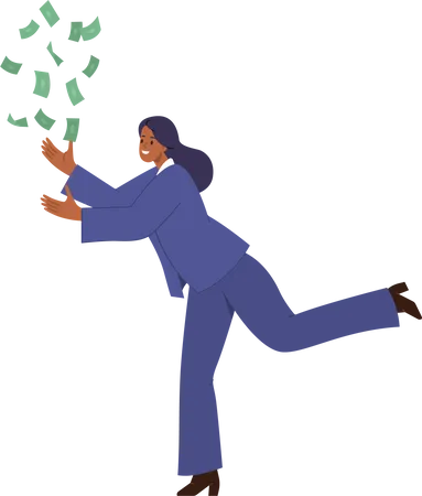 Happy successful businesswoman catching money with hands  Illustration