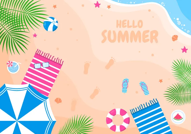 Happy Summer at Beach Illustration