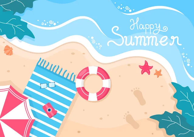 Happy Summer Time in Beach Illustration