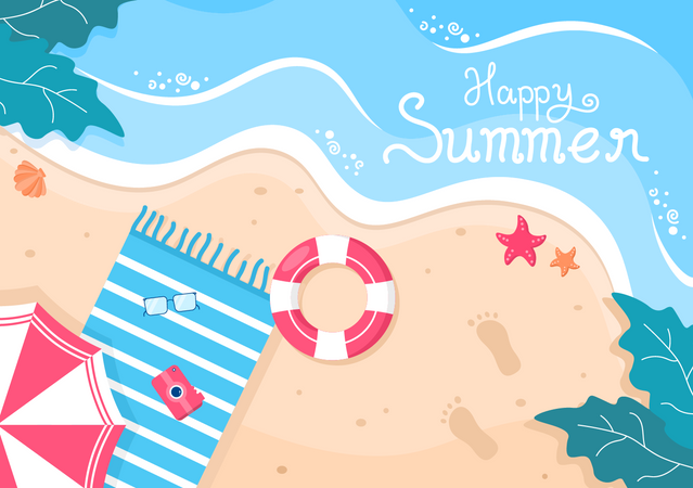 Happy Summer Time in Beach  Illustration