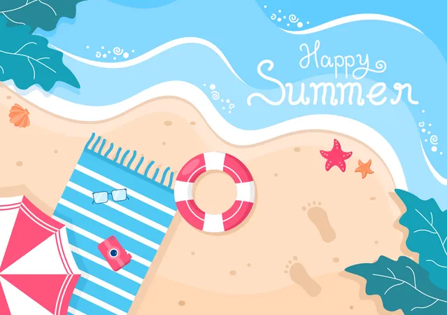 Happy Summer Time in Beach  Illustration