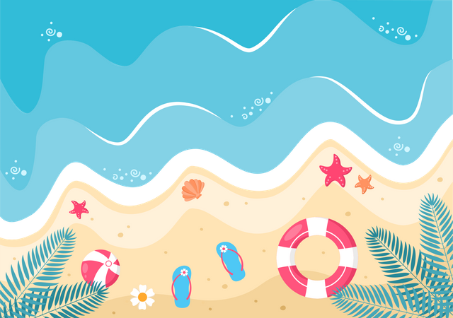 Happy Summer Time In Beach  Illustration