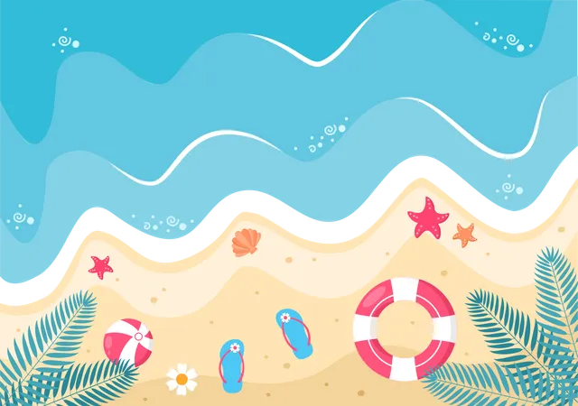 Happy Summer Time In Beach  Illustration