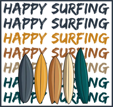 Happy Surfing Retro Design Landscape Illustration