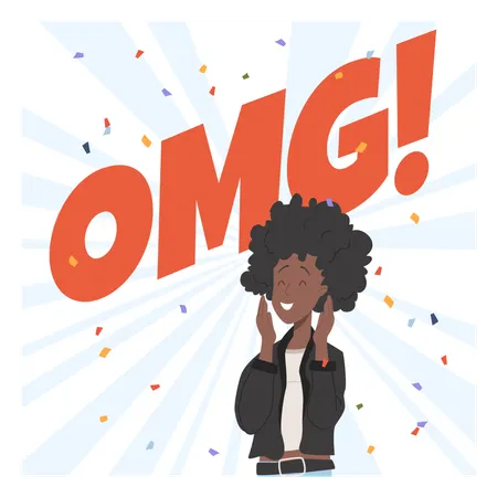 Happy surprised woman with confetti  Illustration