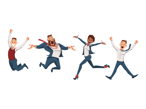 Happy team members jumping out of joy Illustration