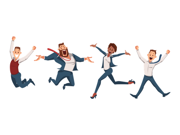 Happy team members jumping out of joy  Illustration