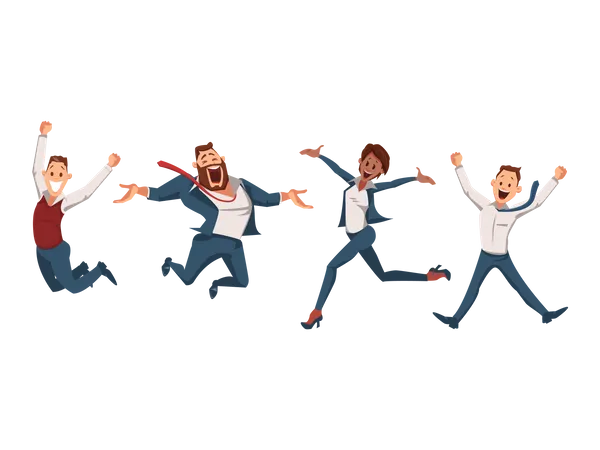 Happy team members jumping out of joy  Illustration