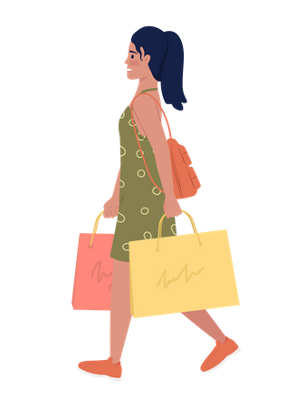 Bonne adolescente marchant avec des forfaits après le shopping  Illustration