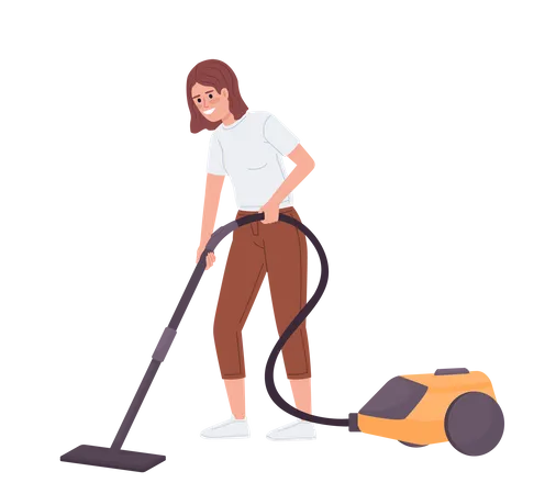 Happy teen girl vacuuming floor Illustration