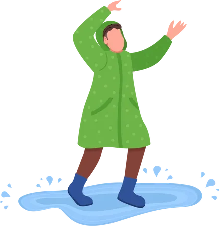Happy teen jump in puddle  Illustration