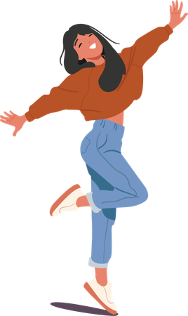 楽しく踊る幸せな十代の女の子  イラスト