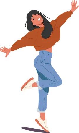 楽しく踊る幸せな十代の女の子  イラスト
