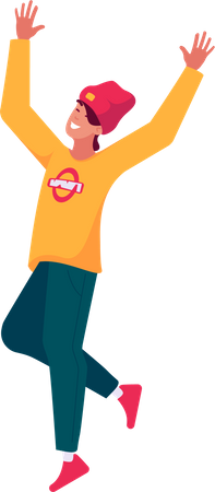 Happy Teenager In Trendy Clothes Jumping And Laughing  Illustration