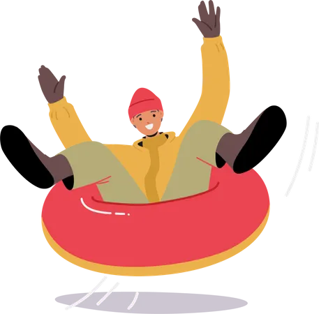 Happy Teenager Sliding Down Slope on Snow Tubing  Illustration