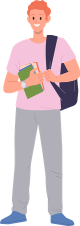 Happy teenager smiling male student wearing casual clothes  Illustration